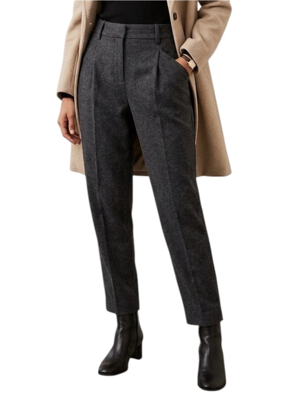 Banana Republic Flannel Pleated Wool Pants Size 8 Charcoal Grey